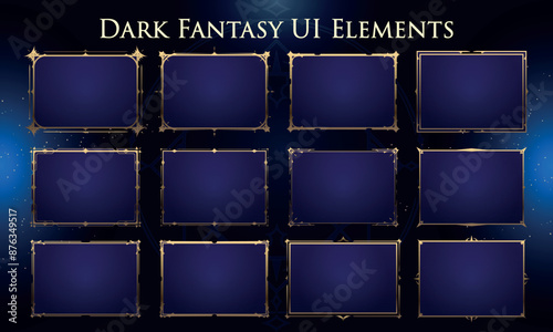 Set of Dark Fantasy Elements for user interface, poster, video. Template for rpg game interface. Vector Illustration EPS10