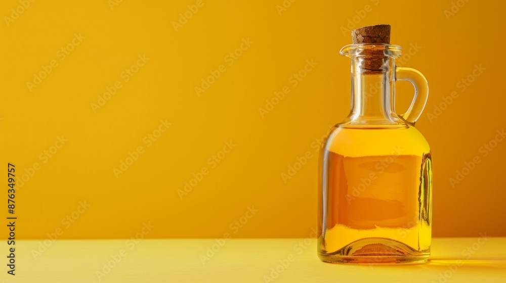 Glass Bottle with Cork on Yellow Background Glass Bottle with Cork on Yellow Background