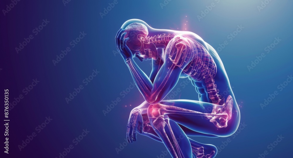 Human body with highlighted joint pain in skeletal system, showcasing arthritis and chronic pain Human body with highlighted joint pain in skeletal system, showcasing arthritis and chronic pain