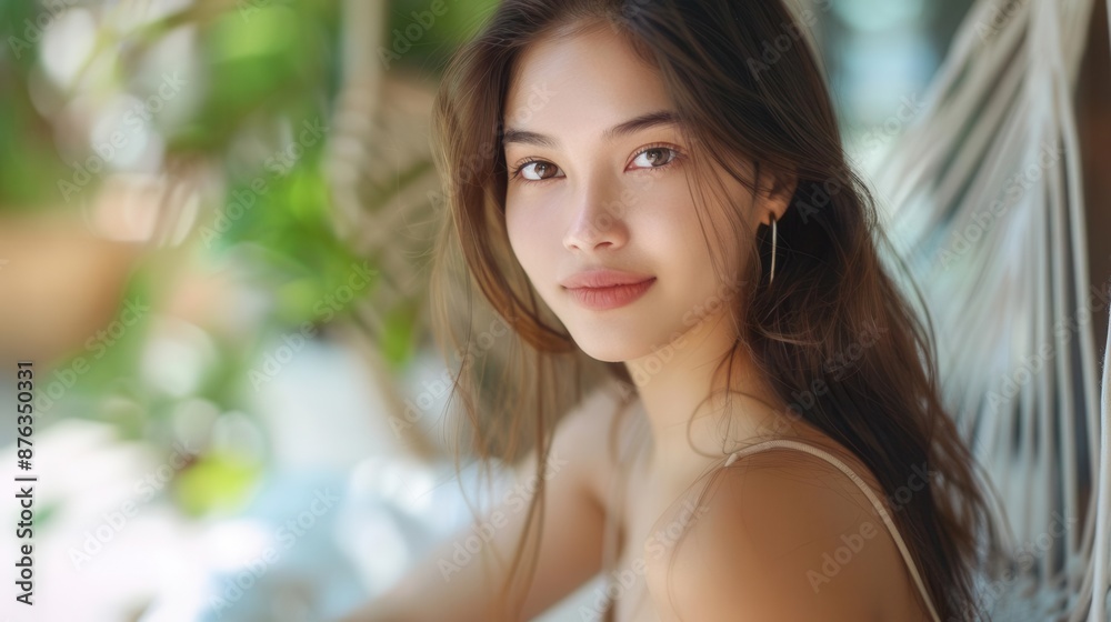 Charming Thai model, half-body photoshoot with smooth, radiant skin, suitable for promoting skincare. Charming Thai model, half-body photoshoot with smooth, radiant skin, suitable for promoting skincare.