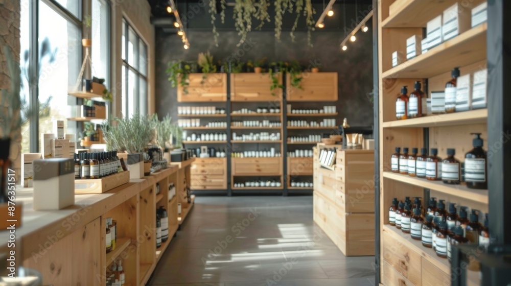 Fototapeta premium Modern Apothecary Store Interior with Shelves of Products