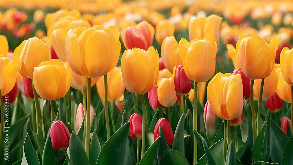 Obraz premium Realistic yellow tulips anime style background illustration art.