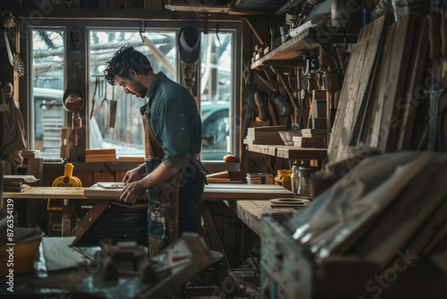 Artisan woodworker crafting in workshop