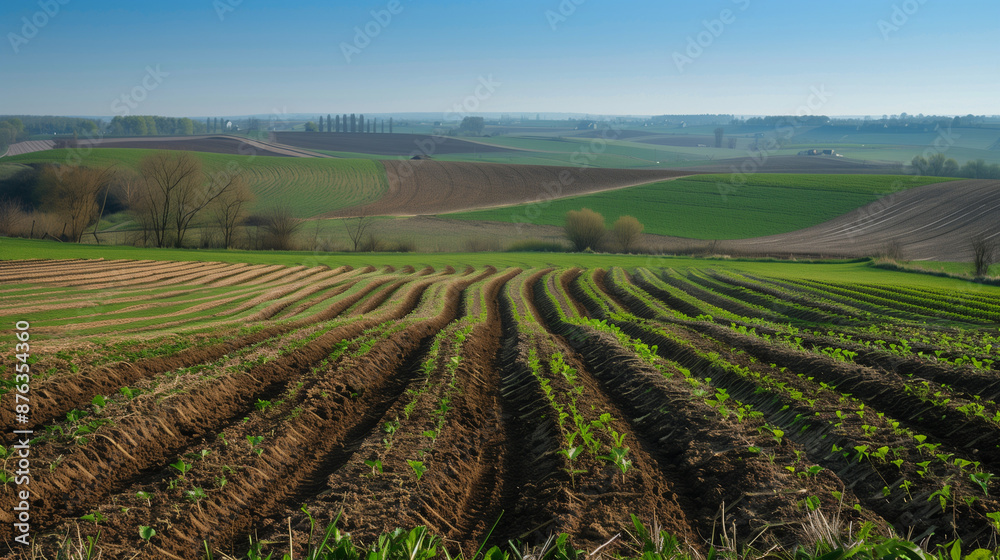 In the fields after winter, you can see the first green plant sprouts growing out of the ground, giving hope for another successful crop season. In the fields after winter, you can see the first green plant sprouts growing out of the ground, giving hope for another successful crop season.