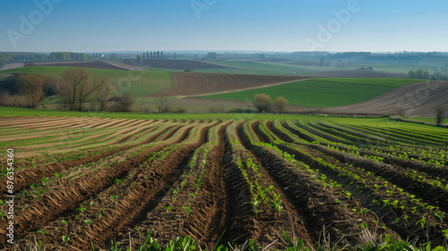 Wallpaper Mural In the fields after winter, you can see the first green plant sprouts growing out of the ground, giving hope for another successful crop season. Torontodigital.ca