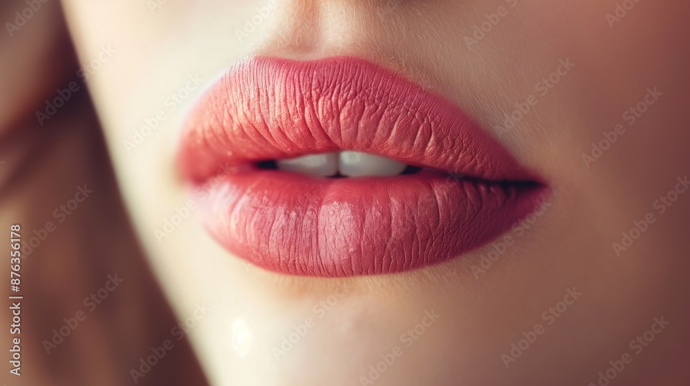 Obraz premium Close-up of beautiful full lips on a sensual woman