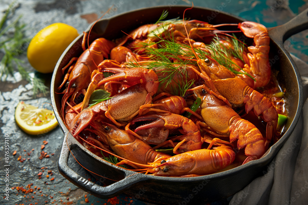 Rustic cast iron pot speckled with red pepper flakes, perfect for a flavorful Cajun crawfish boil. Perfect for summer seafood & outdoor dining. Rustic cast iron pot speckled with red pepper flakes, perfect for a flavorful Cajun crawfish boil. Perfect for summer seafood & outdoor dining.