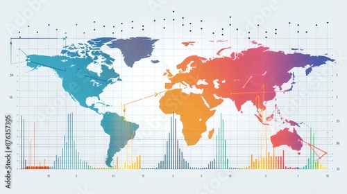 A colorful world map with a rainbow of colors