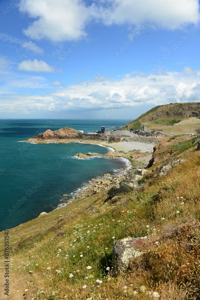 Obraz premium Sorel point and Gronez quarry, Jersey, U.K. Island Summer landscape.