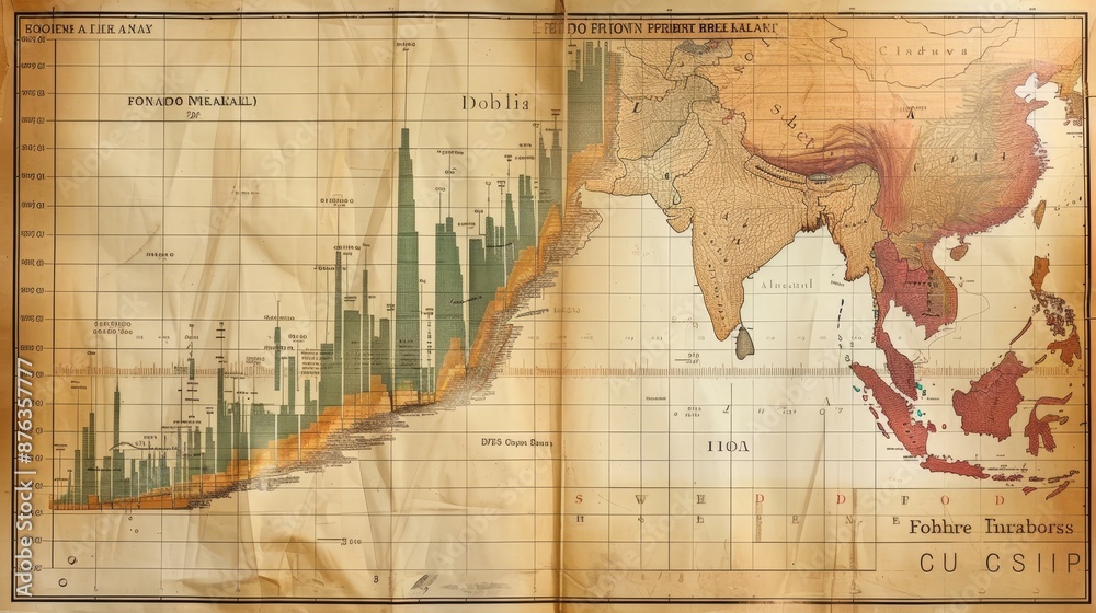 Obraz premium A map of the world with a line drawn through it