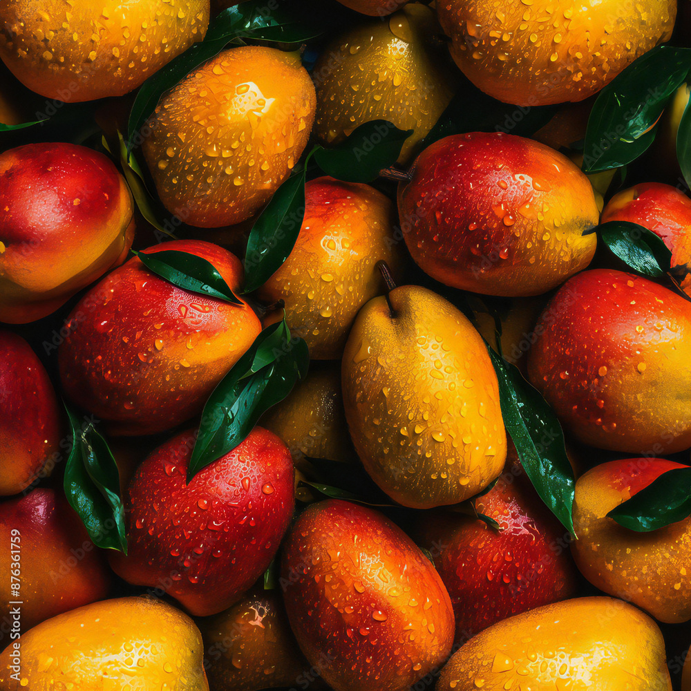 water drops on red and yellow mango water drops on red and yellow mango