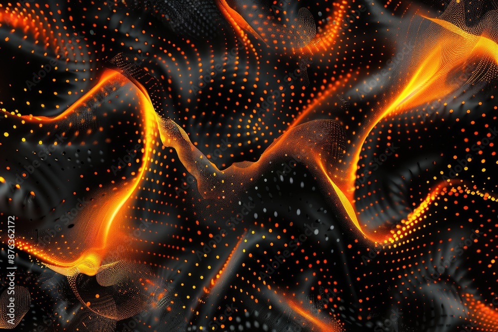 Fototapeta premium Abstract background in black and orange with holographic elements