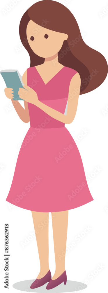 Illustration of a young girl using a smartphone, depicting modern technology usage Illustration of a young girl using a smartphone, depicting modern technology usage