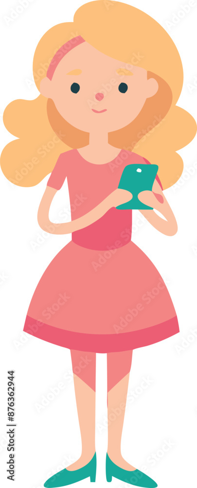 Illustration of a young girl in a pink dress standing and smiling Illustration of a young girl in a pink dress standing and smiling