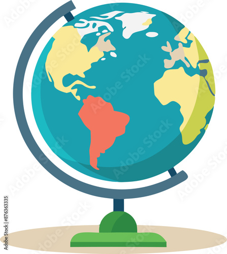 Illustration of a globe showing continents and oceans, educational tool for geography and learning.
