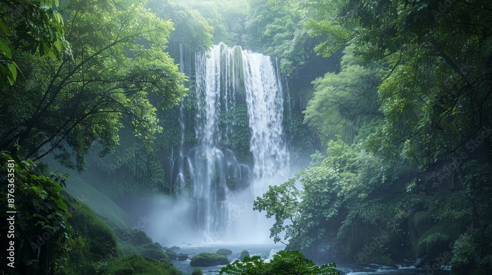 Serene Waterfall in Lush Green Forest. A Nature Lover's Paradise Serene Waterfall in Lush Green Forest. A Nature Lover's Paradise