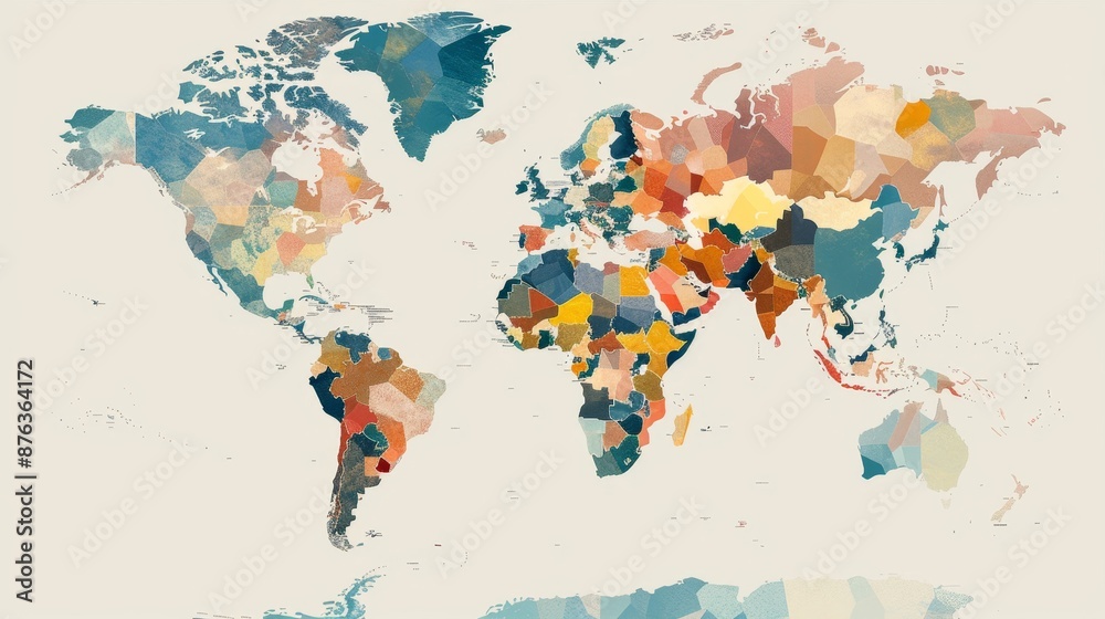 Fototapeta premium A colorful world map with many different colors and shades