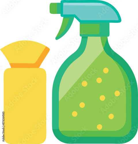 Cleaning products isolated on white background. Illustration of spray bottles and cleaning sponges for housework.