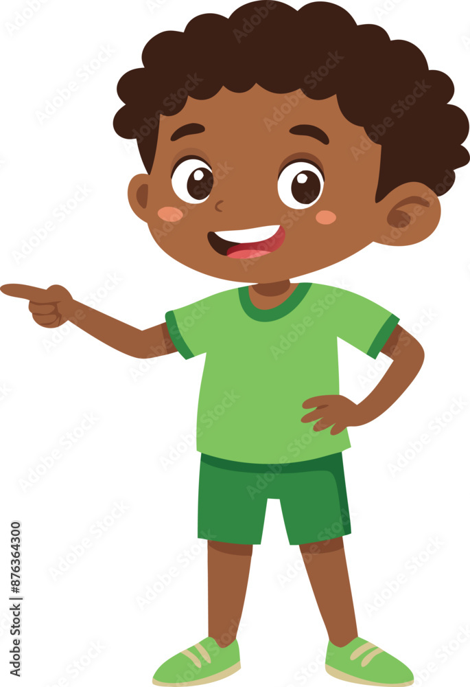 Obraz premium Happy young boy with hands on hips. Perfect for illustrating confidence and joy in children. Cheerful and vibrant illustration of a child expressing happiness.