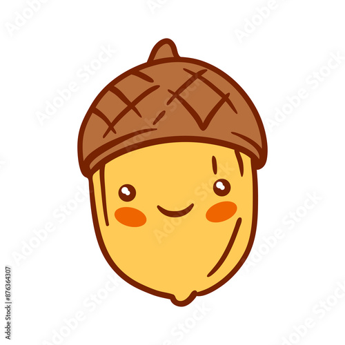 Acorn kawaii character. Autumn cute natural oak tree seed.