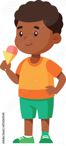 Young boy drinking juice. Great for promoting healthy habits and refreshment among kids. Colorful and joyful illustration of a child enjoying a drink.
