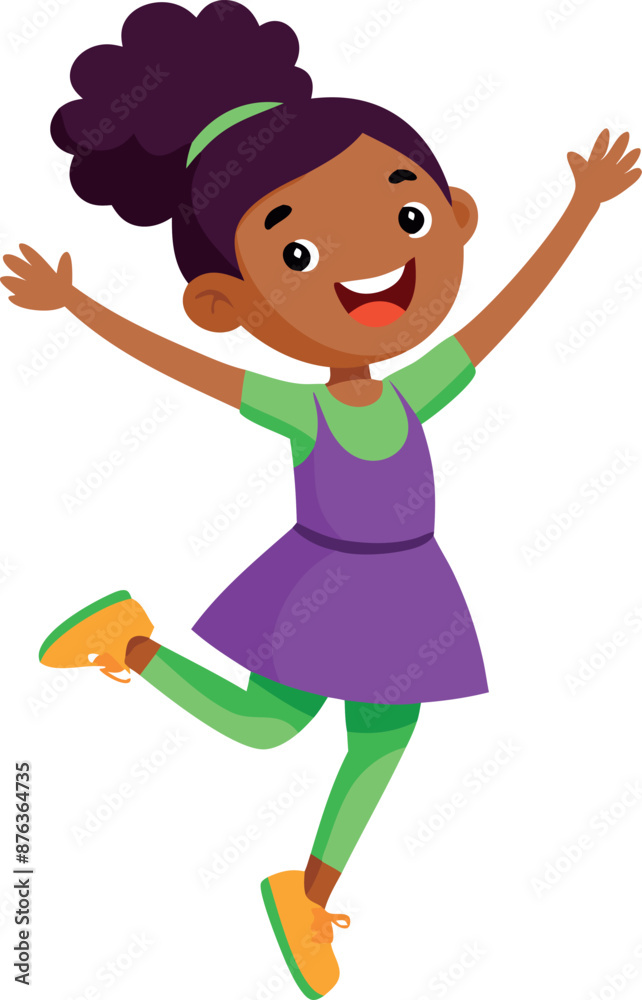 Illustration of a cheerful girl jumping, wearing a purple dress, symbolizing happiness and playful spirit. Illustration of a cheerful girl jumping, wearing a purple dress, symbolizing happiness and playful spirit.