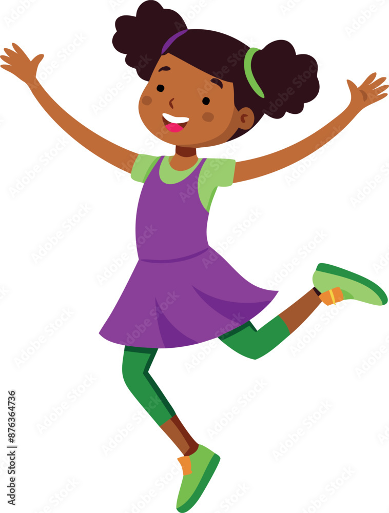 Illustration of a happy girl dancing, wearing a purple dress, expressing joy and freedom through movement. Illustration of a happy girl dancing, wearing a purple dress, expressing joy and freedom through movement.