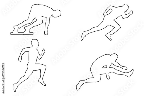 Contours Silhouettes of Running Men, Outline Collection, Line art Sports Silhouettes, Athletic, Sprint, Run, Sprinter, Vector illustration, Lifestyle, Marathon