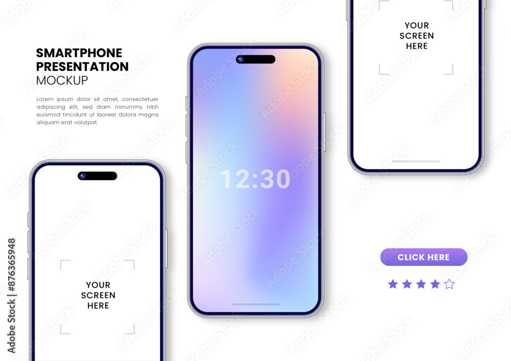 Realistic front view smartphone mockup. 3D Mobile phone mockup for ui ...