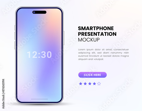 Realistic front view smartphone mockup. 3D Mobile phone mockup for ui ux presentation. Mobile phone frame blank display with isolated on white background. Different angle smartphone presentation