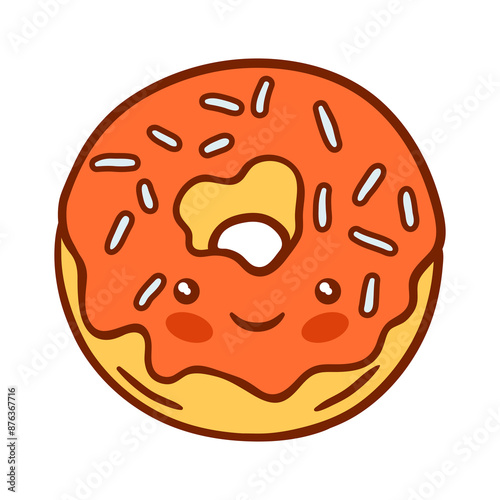 Donut kawaii character. Delicious cute sweet baked goods.
