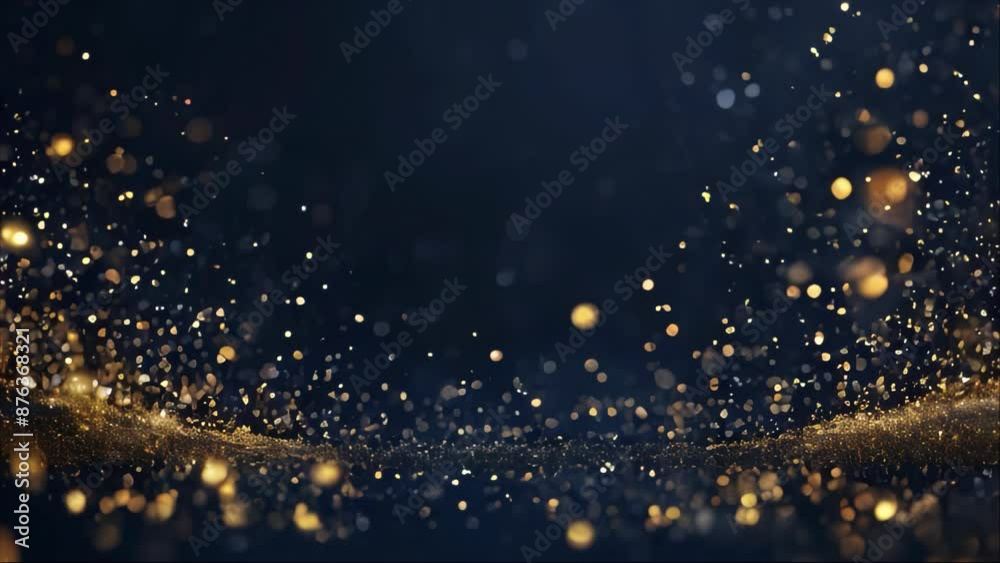 luxurious beautiful dark navy blue and gold orange bokeh light effect background of abstract glitter lights. de focused, blurred. Ideal Christmas, new year, holiday background