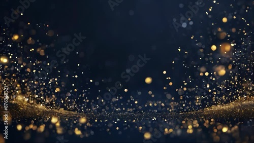 luxurious beautiful dark navy blue and gold orange bokeh light effect background of abstract glitter lights. de focused, blurred. Ideal Christmas, new year, holiday background