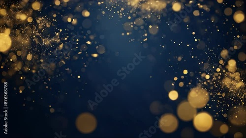 luxurious beautiful dark navy blue and gold orange bokeh light effect background of abstract glitter lights. de focused, blurred. Ideal Christmas, new year, holiday background