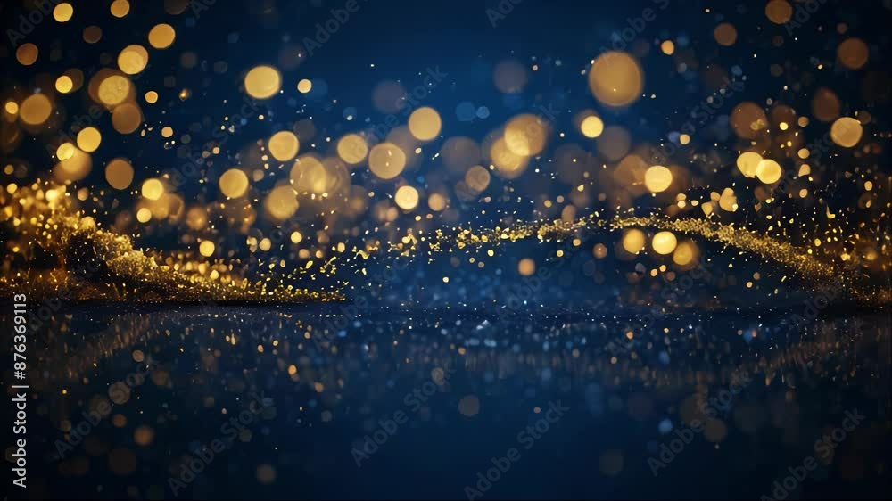 luxurious beautiful dark navy blue and gold orange bokeh light effect background of abstract glitter lights. de focused, blurred. Ideal Christmas, new year, holiday background