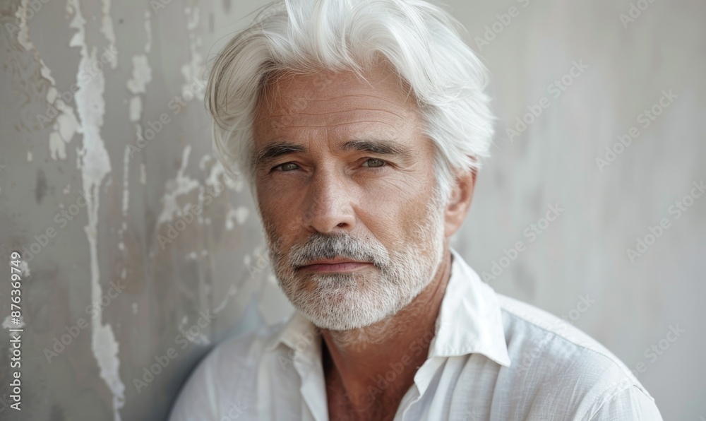 Portrait of a middle-aged man with pure white hair Portrait of a middle-aged man with pure white hair