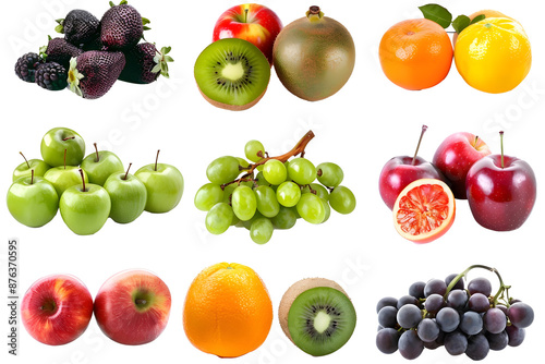 Fototapeta Naklejka Na Ścianę i Meble -  assorted fresh fruits collection isolated on transparent background or isolated png