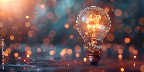  Illuminated light bulb symbolizing innovative ideas and solutions in a modern business environment. Bright light representing inspiration and creativity within a professional office setting.