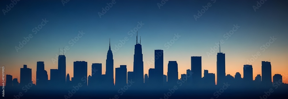 Obraz premium Blue skyline, color gradient background shine bright light , template empty space.