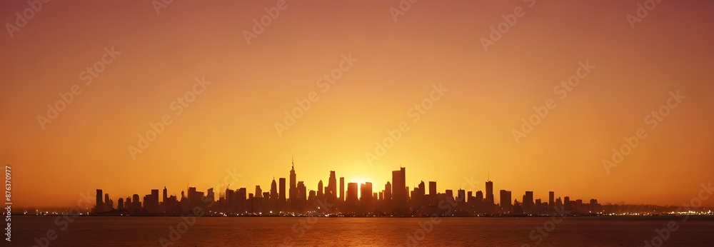 Naklejka premium Skyline. Pink, yellow and orange, template empty space. Color gradient rough abstract background shine bright light and glow template empty space , grainy noise 