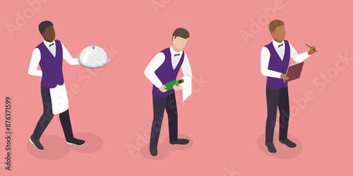 3D Isometric Flat Vector Illustration of Restaurant Waiter