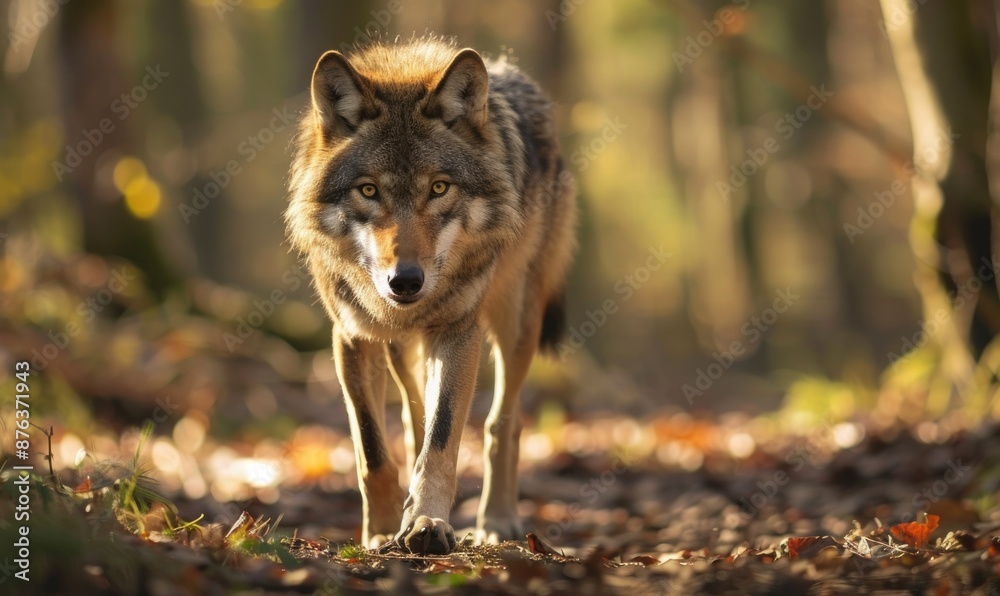 Obraz premium Wolf prowling through the forest