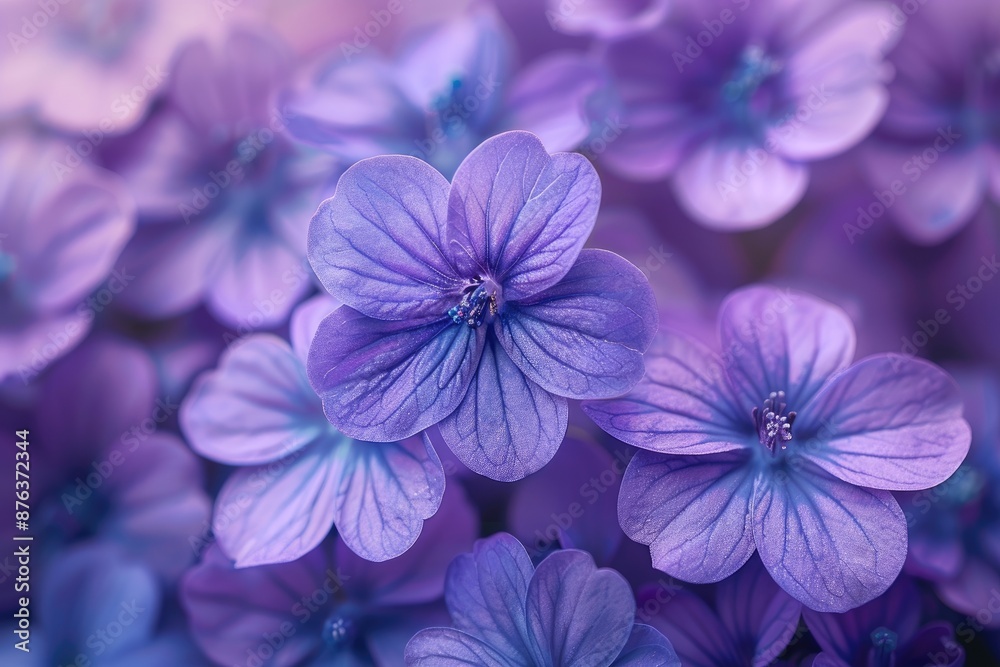 Close-up of vibrant violet flowers with detailed petals and a stunning deep purple hue.