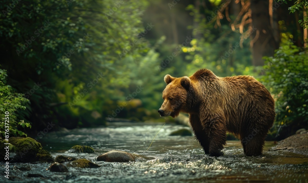 Bear bathing in a river cool water Bear bathing in a river cool water