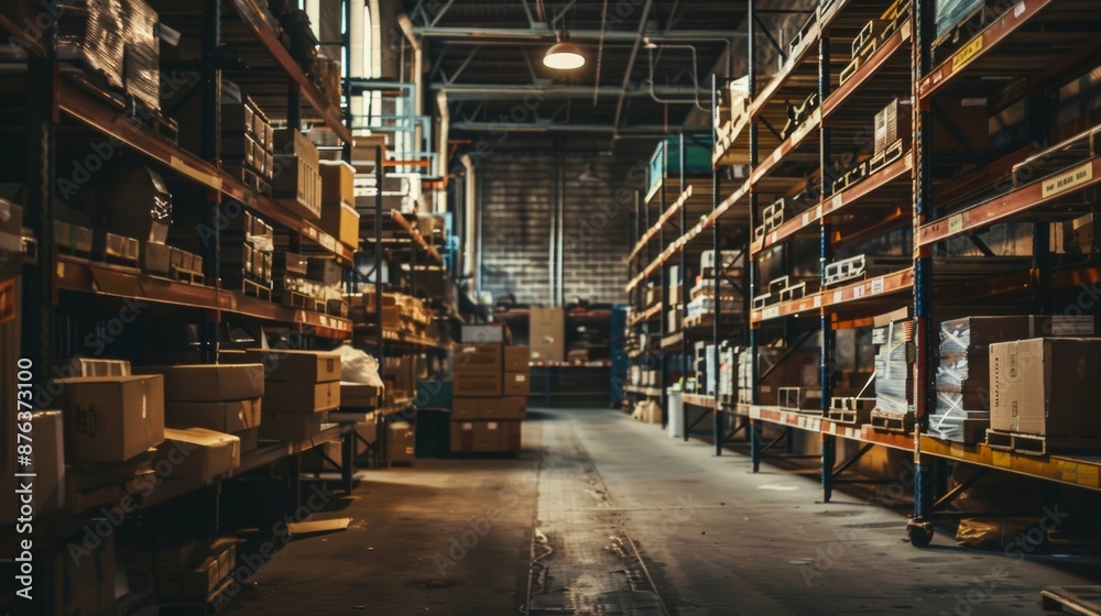 Warehouse with Shelves Full of Boxes Warehouse with Shelves Full of Boxes