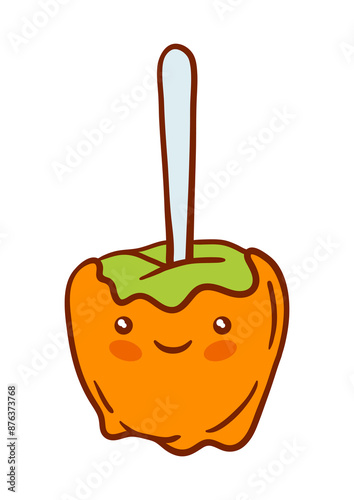 Caramel apple kawaii character. Delicious cute autumn healthy sweets.