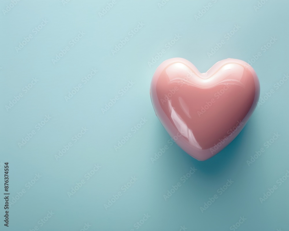 Fototapeta premium Pink heart shape centered on a blue background, minimalist design, focus on, affection, dynamic, overlay, abstract backdrop