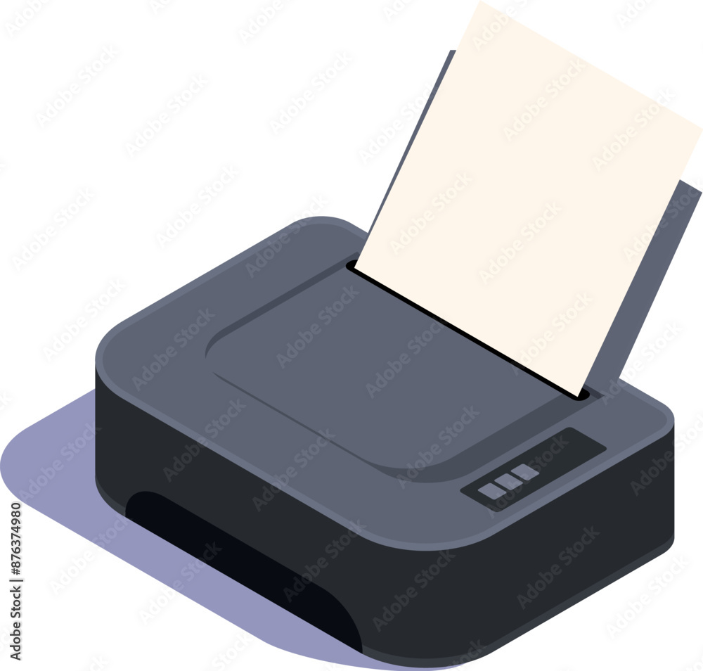 isometric black printer with sheet of paper, vector illustration isometric black printer with sheet of paper, vector illustration