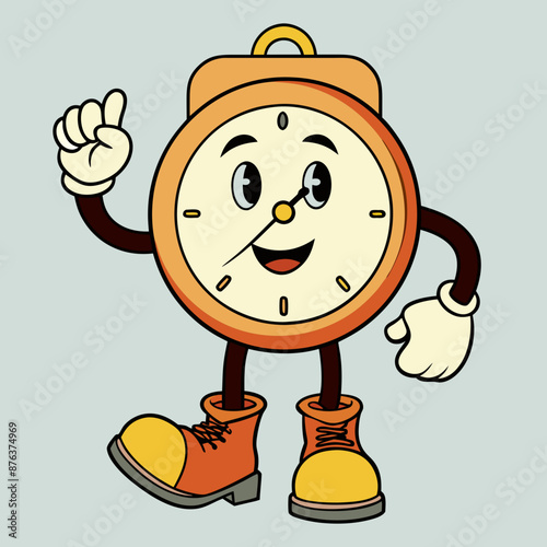 hand drawing cute retro cartoon clock with boo