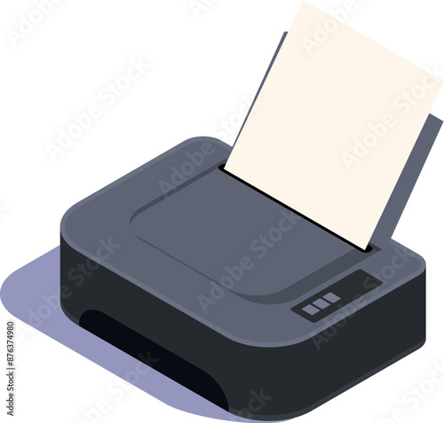 isometric black printer with sheet of paper, vector illustration